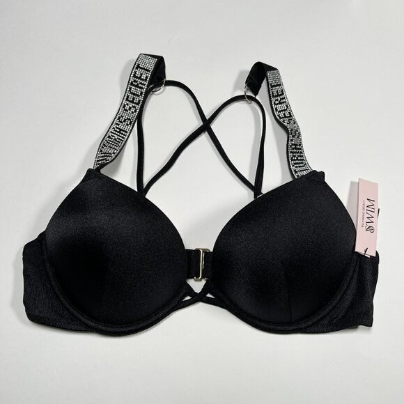 Victoria Secret 34C Bombshell Push Up Bikini Top Shine Strap LOGO Black - Picture 1 of 4